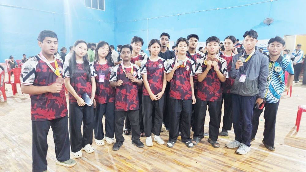 Nagaland Pencak Silat Team with medals at the 13th Junior National Championship in Karnataka.